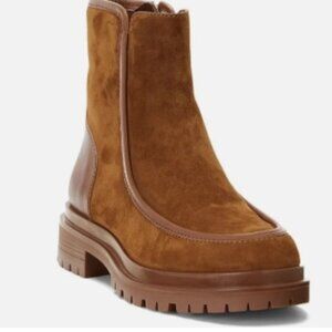 NEW Lauren Ralph Lauren Colbie Suede Boots Leather Lined Deep Saddle/Tan  7